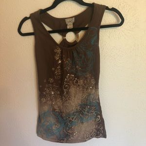 Brown tank with sequins and cute back.